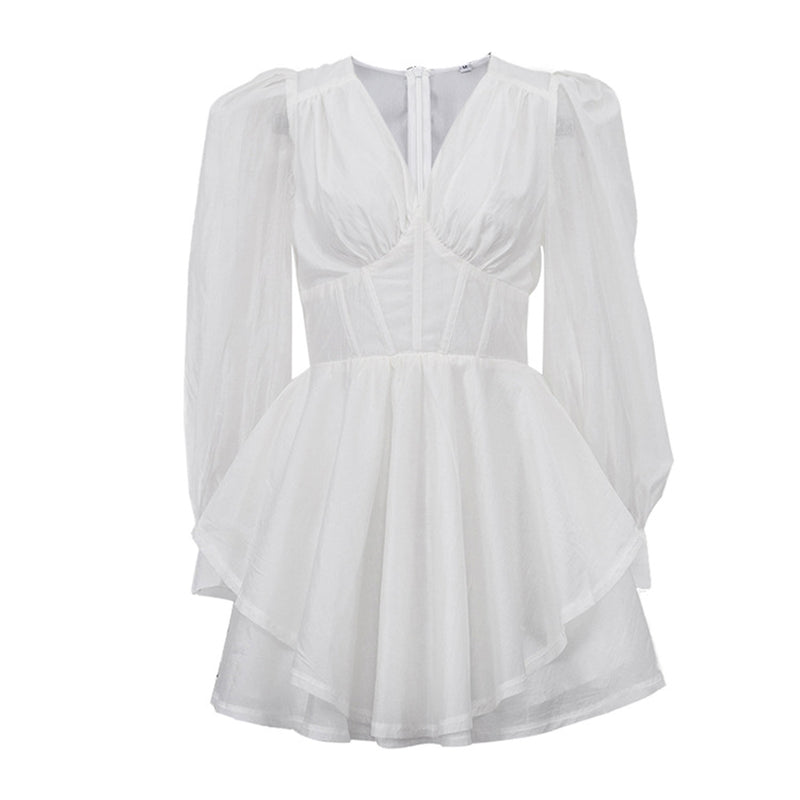 White Corset Puff Sleeve Mini Dress