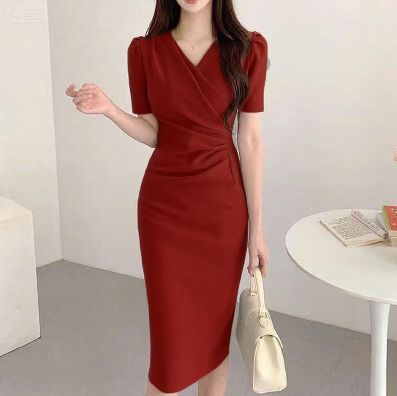 Solid-Color Minimalist Mid-Length Sheath Skirt for Women