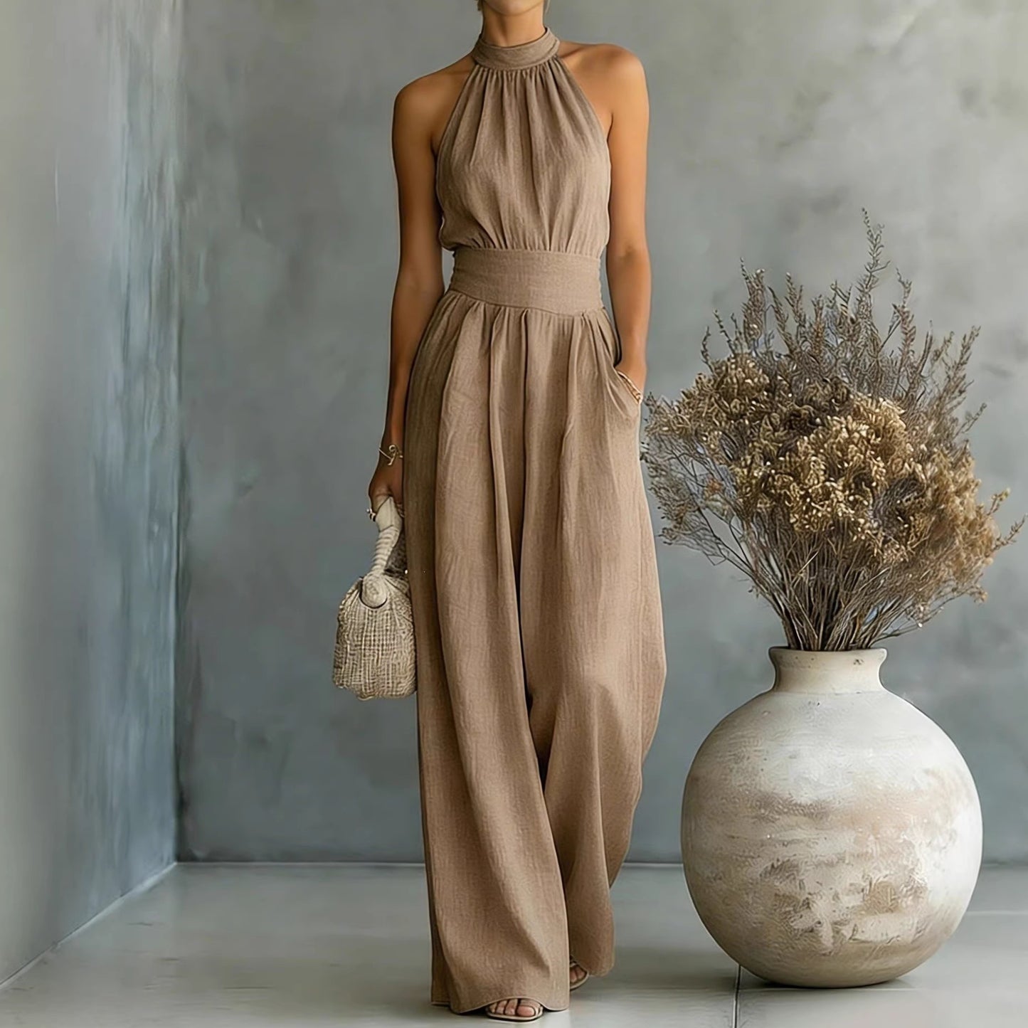 Sleeveless Halter Jumpsuit Loose-Fitting