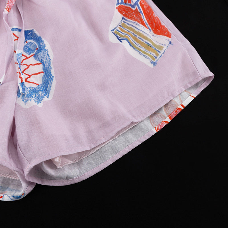 Tropical Print Linen Blend Shirt & Shorts Co-Ord Set