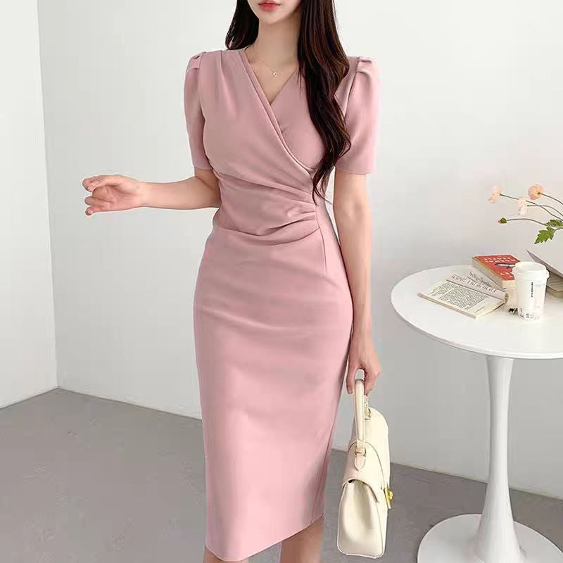 Solid-Color Minimalist Mid-Length Sheath Skirt for Women