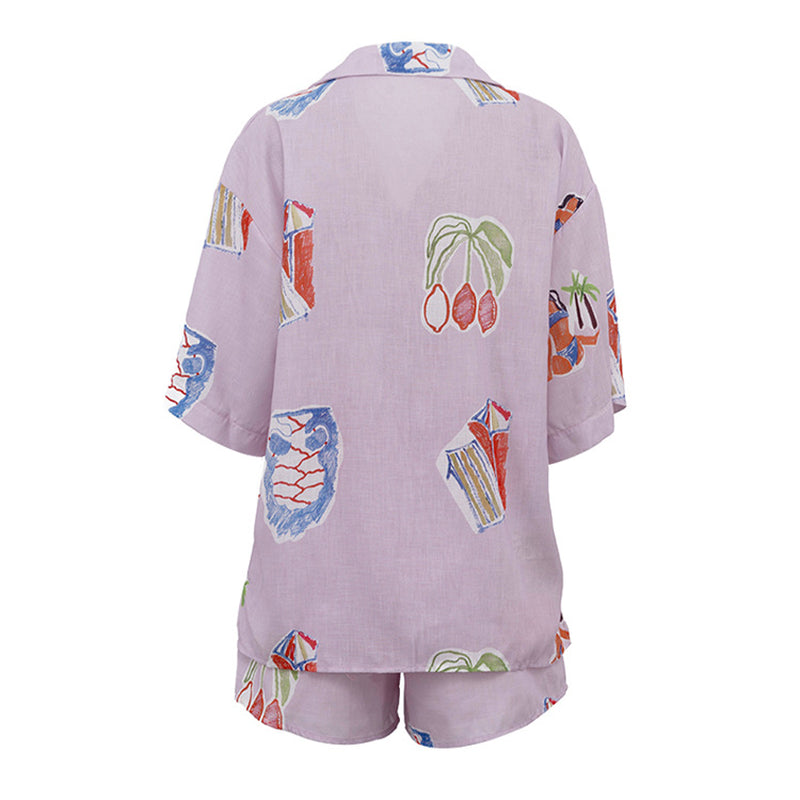 Tropical Print Linen Blend Shirt & Shorts Co-Ord Set