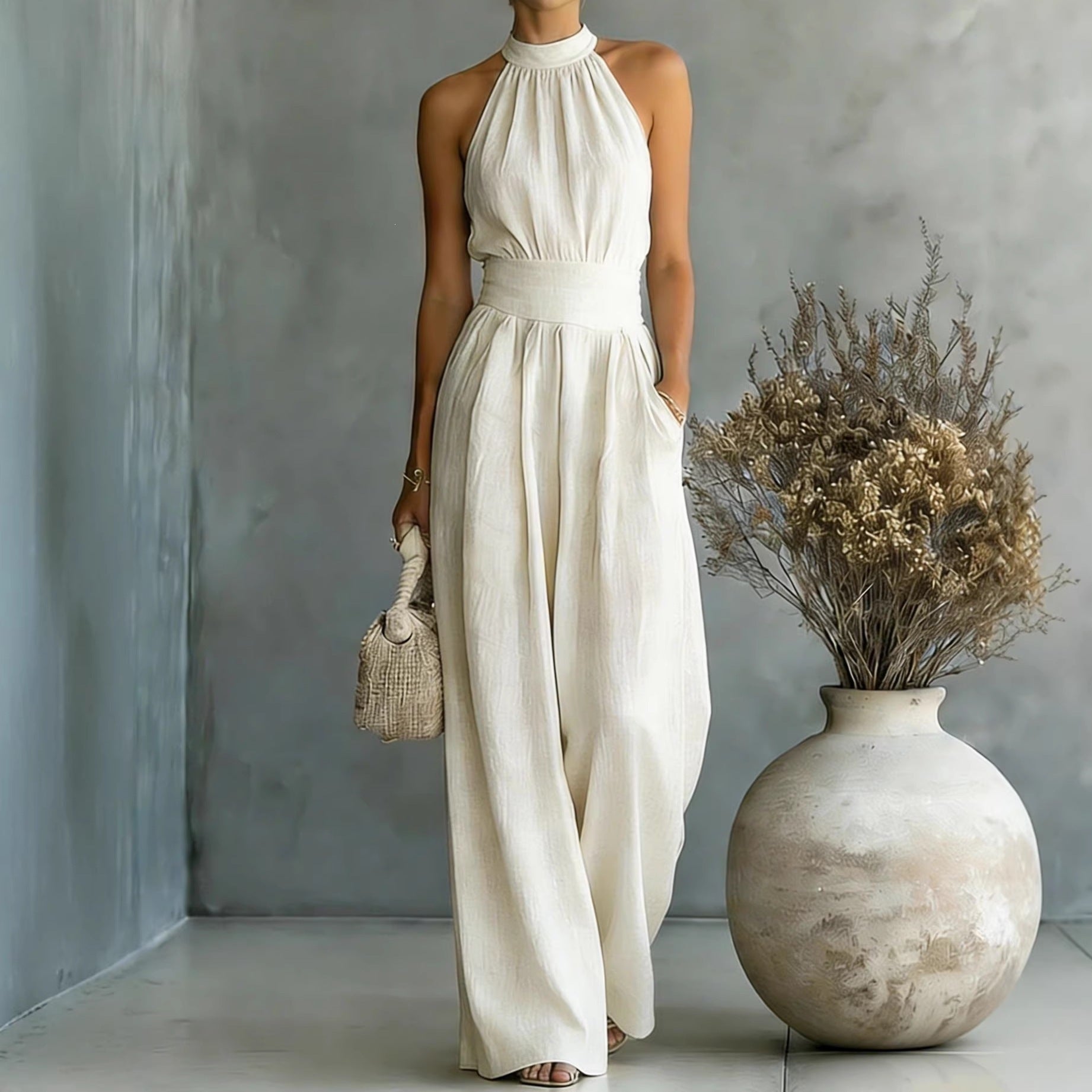 Sleeveless Halter Jumpsuit Loose-Fitting