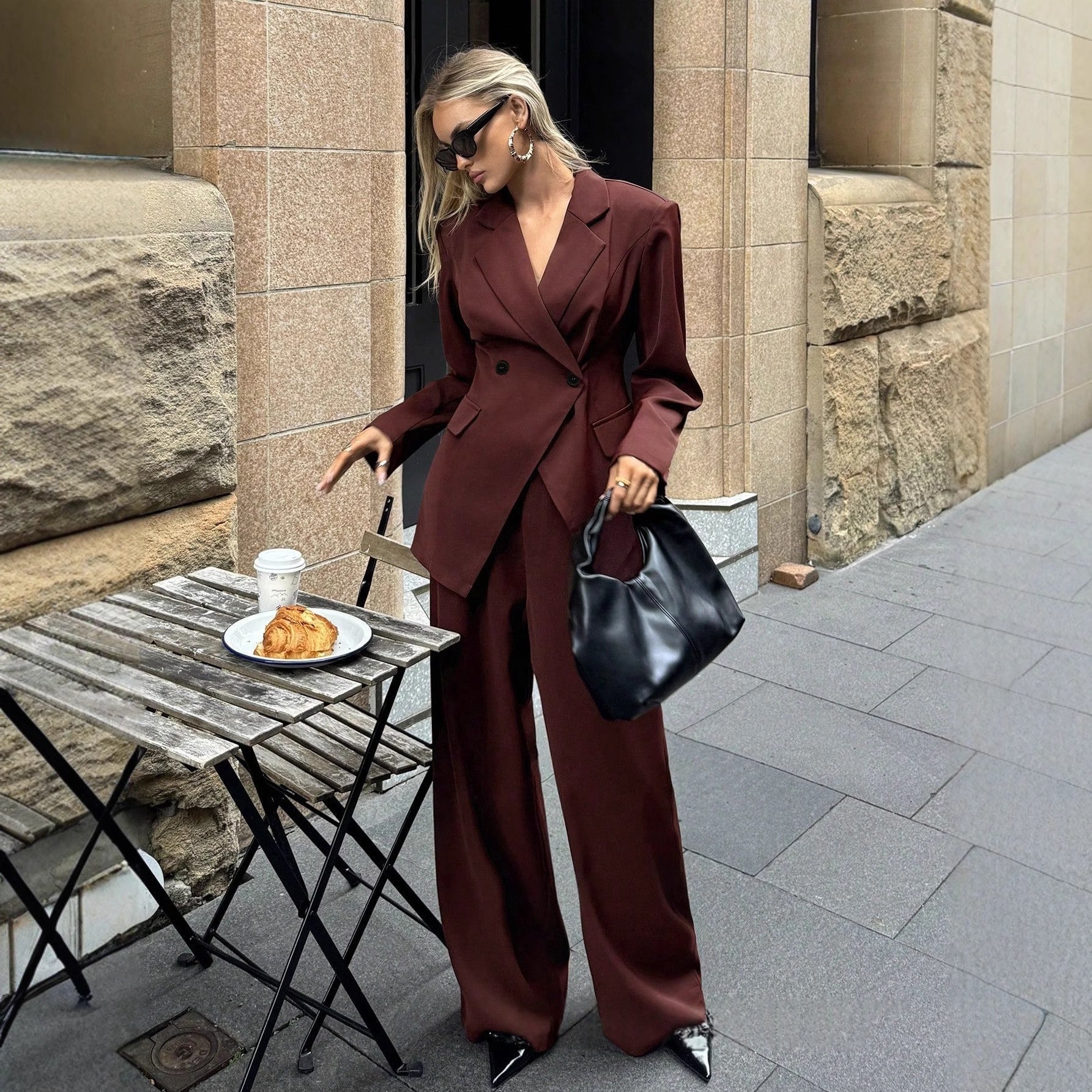 Women'S Suit Wid -Leg Pants Two-Piece Set