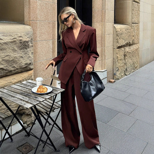 Women'S Suit Wid -Leg Pants Two-Piece Set