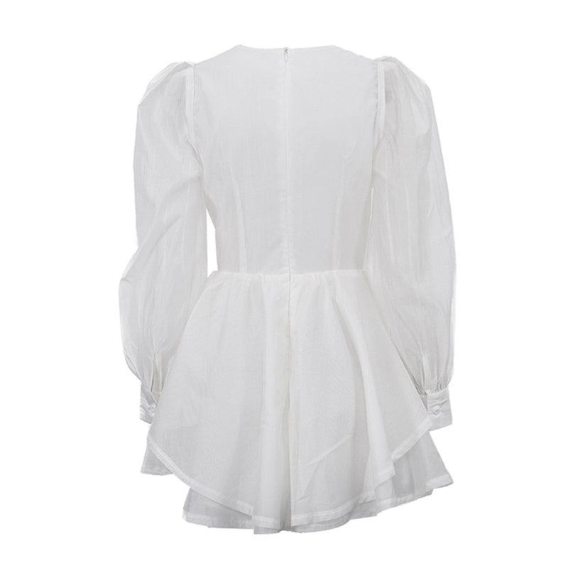 White Corset Puff Sleeve Mini Dress
