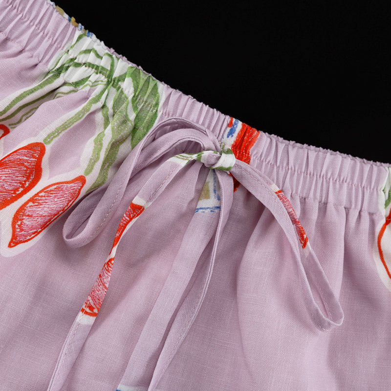 Tropical Print Linen Blend Shirt & Shorts Co-Ord Set