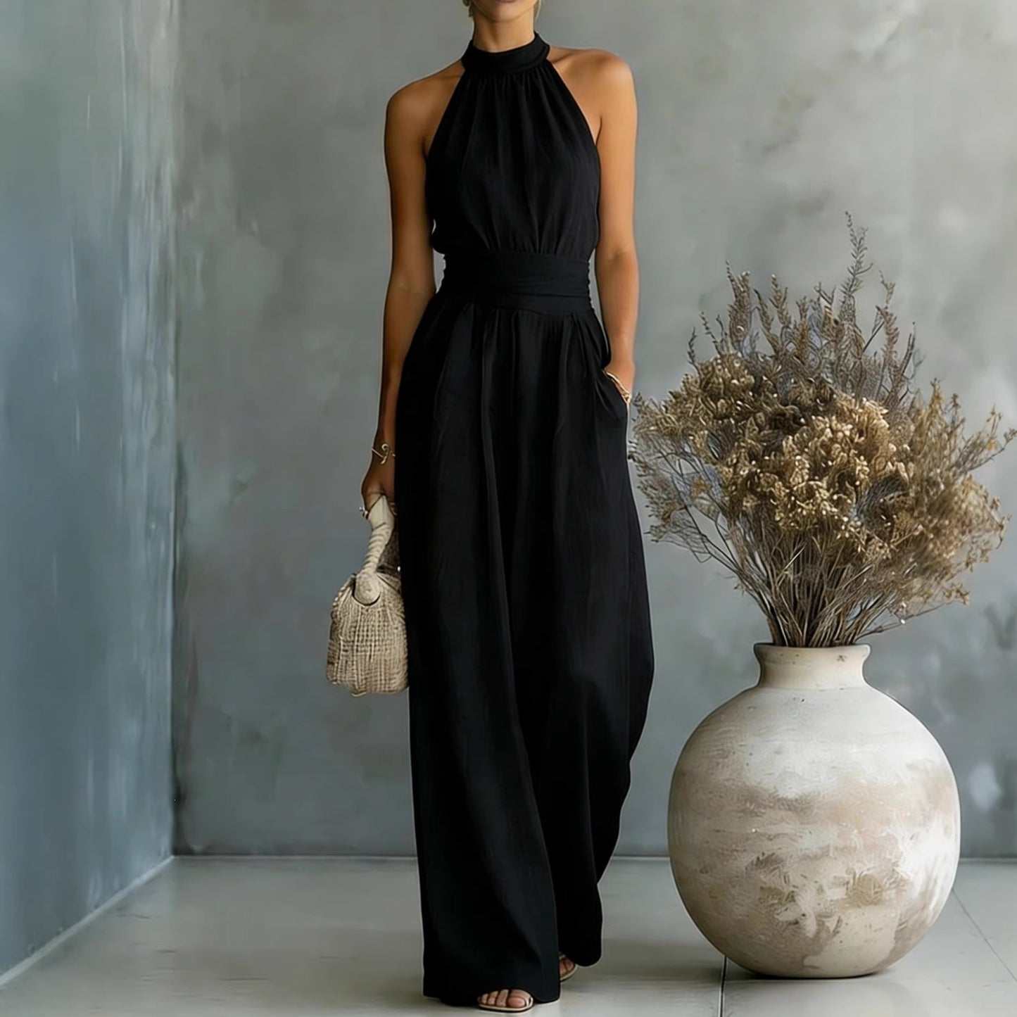Sleeveless Halter Jumpsuit Loose-Fitting