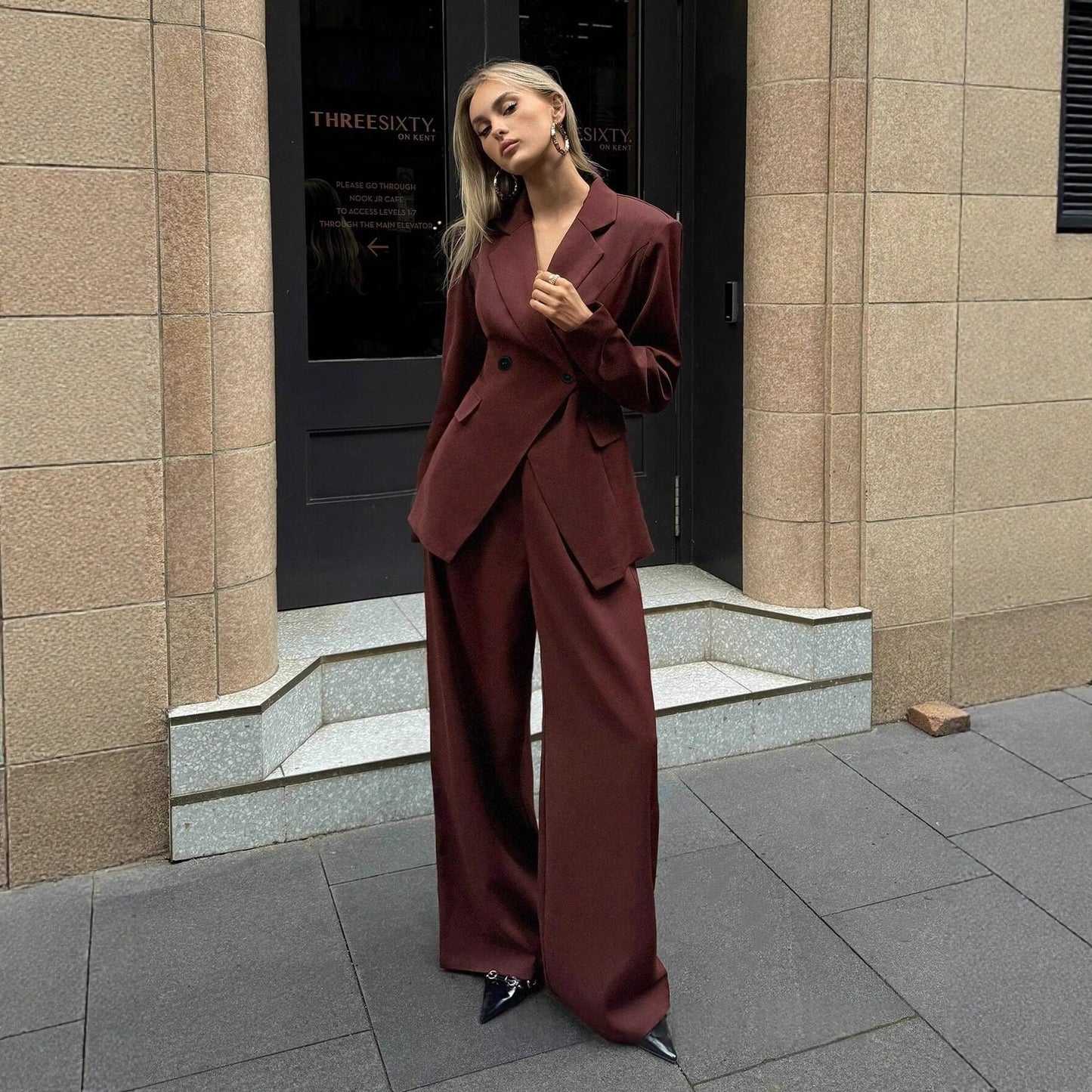 Women'S Suit Wid -Leg Pants Two-Piece Set