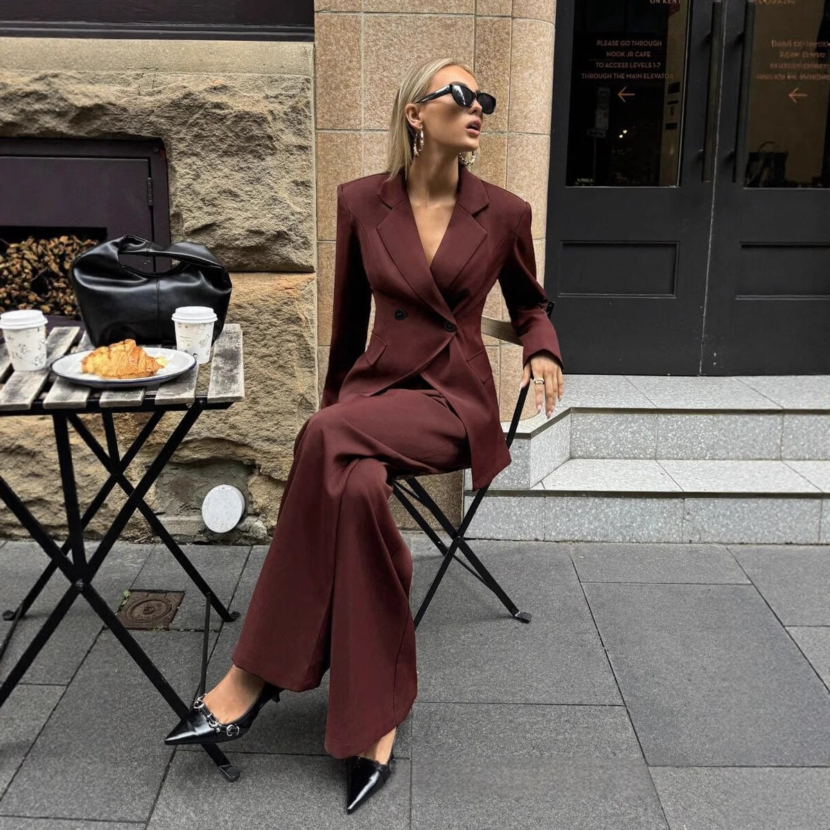 Women'S Suit Wid -Leg Pants Two-Piece Set